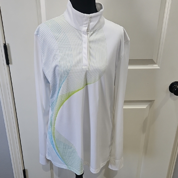 Callaway Tops - Callaway White and Blue Long Sleeve Top with Green Accents